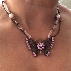 Beautiful butterfly necklace, pink ribbon....🦋🦋